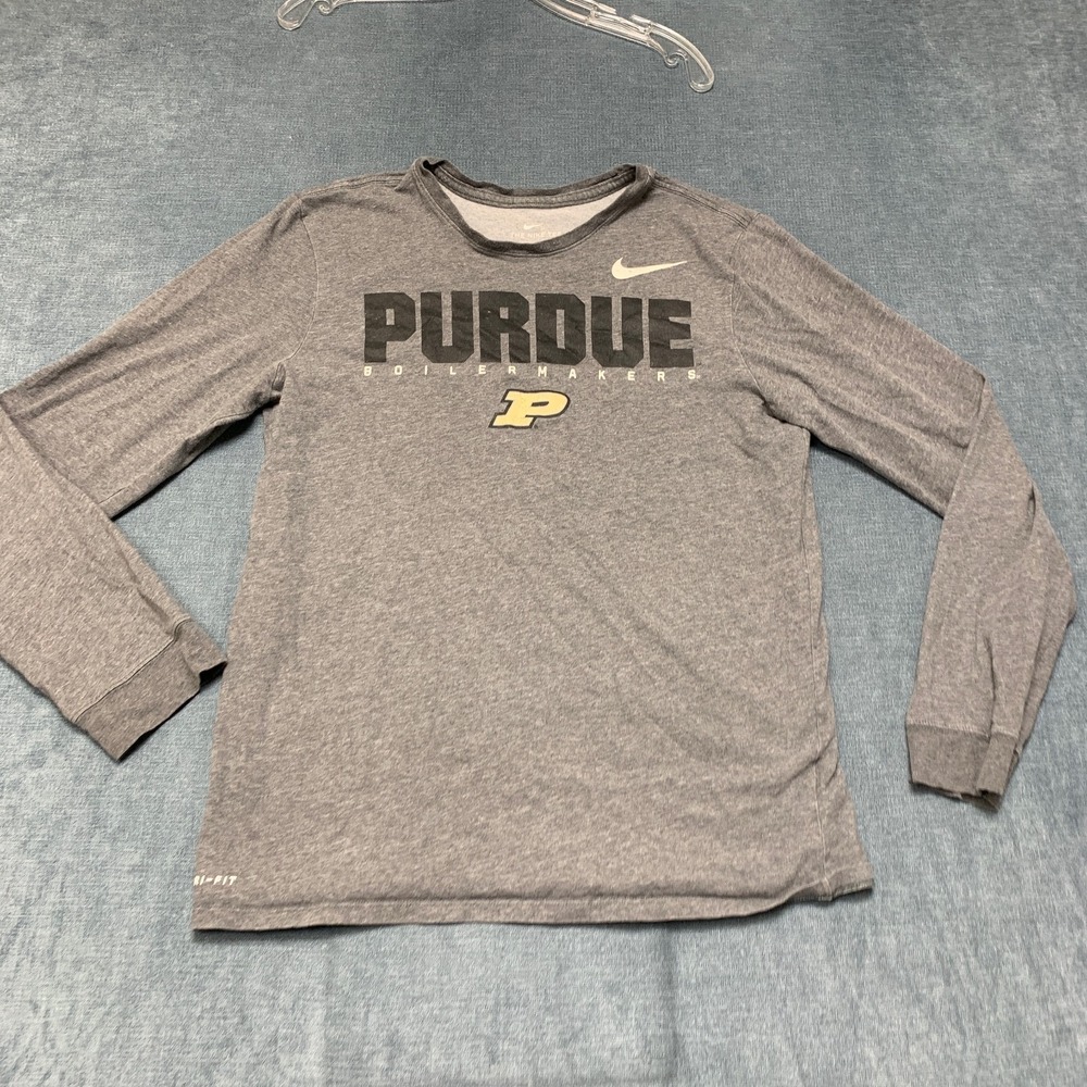 Nike Purdue Boilermakers Shirt Mens Medium Heather Gray Crew Neck Long Sleeve